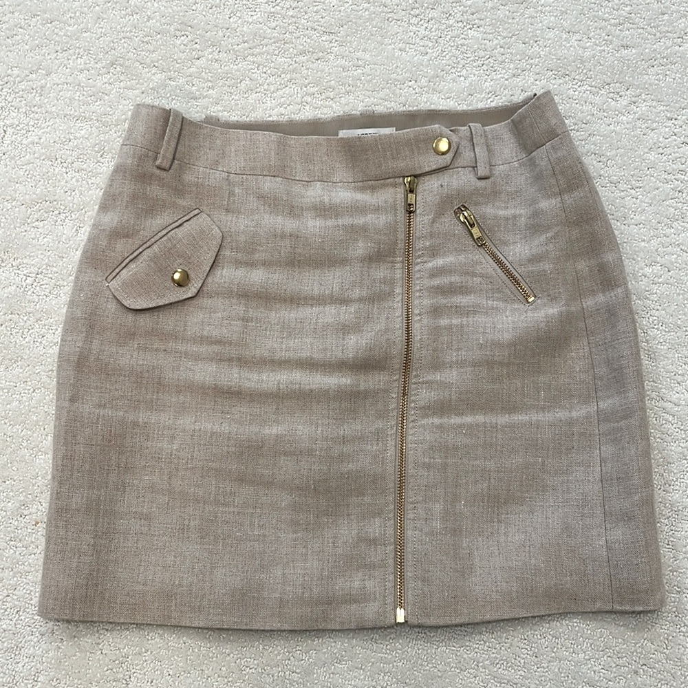 J.Crew Beige Linen Moto Skirt Sz 2 / XS